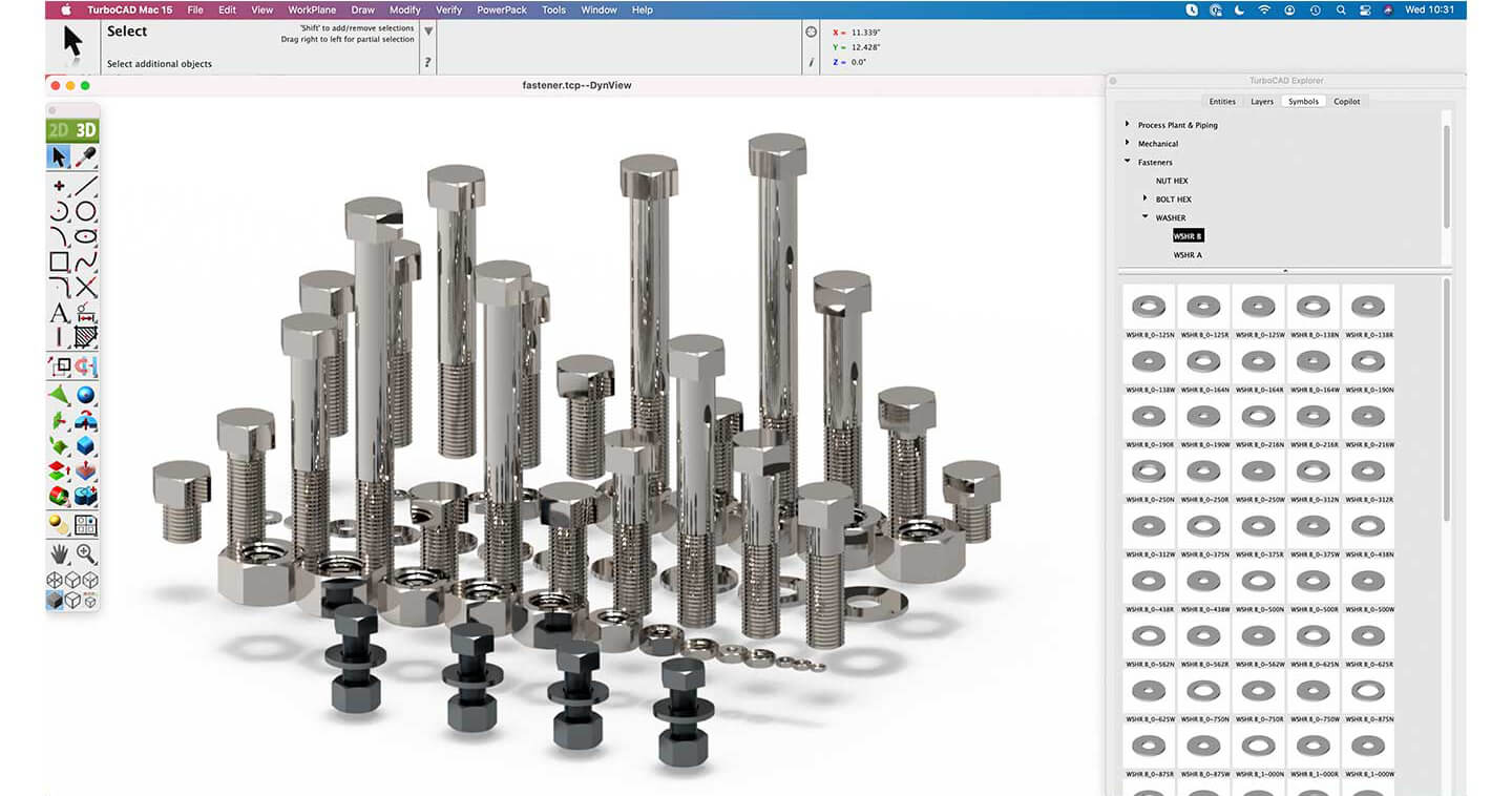 Screenshot of fastener library in use